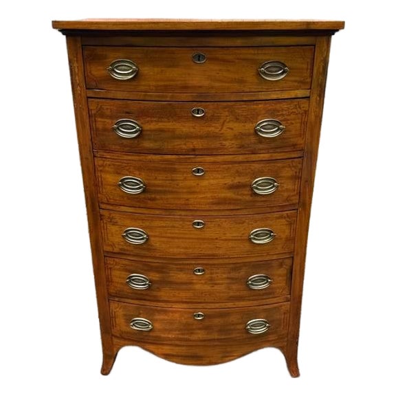 Early 20th Century Regency Style Tall Boy Bow Front Chest of Drawers For Sale