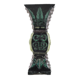 19th Century Chinese Porcelain Archaistic-Style Green and Black Glazed Vase With Taotie Motif