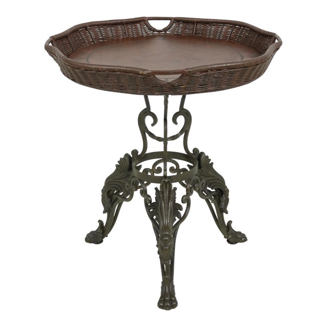 Clawfoot Iron Base Occasional Table W. Leather Top For Sale