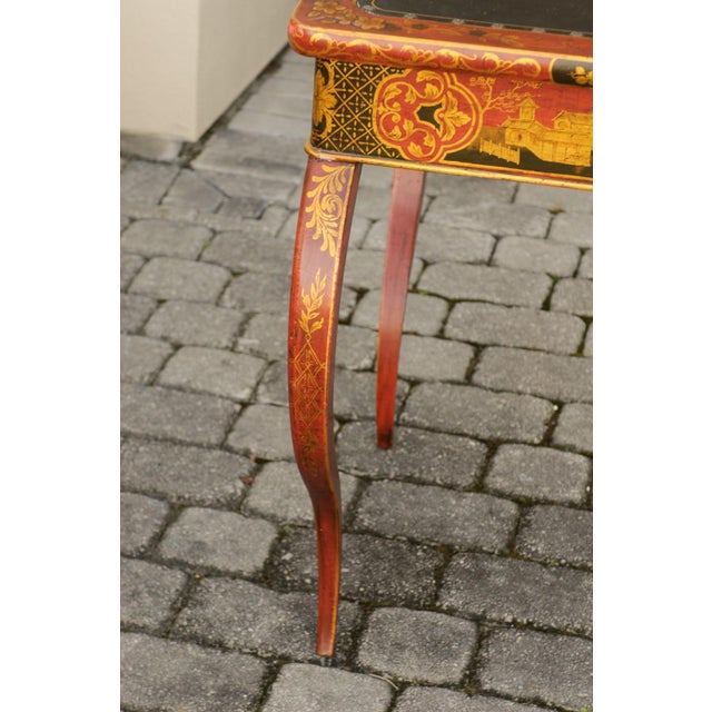 English Regency 1820s Table with Red Lacquered, Gold and Black Chinoiserie Decor For Sale - Image 9 of 12