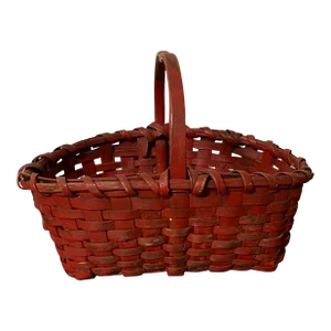 Small Scale Antique 19th Century American Hand Woven Red Paint Decorated Splint Basket