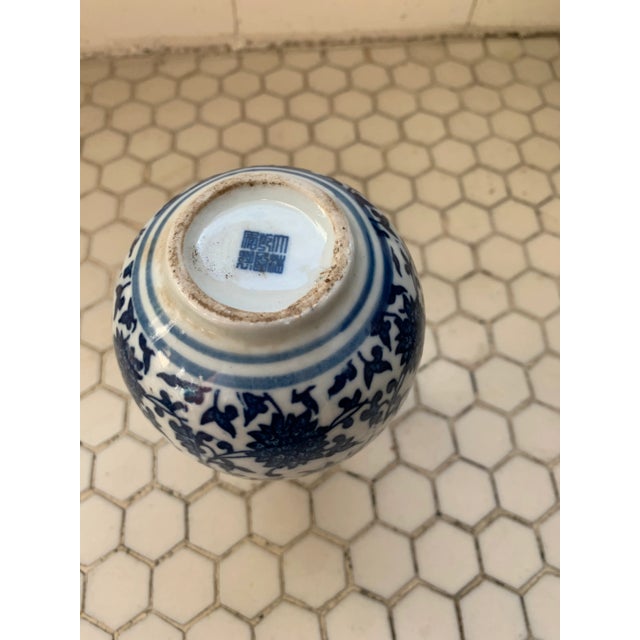 Ceramic Blue & White Porcelain Floral Chinoiserie Vase For Sale - Image 7 of 11