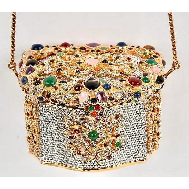 Judith Leiber 80s Judith Leiber Snuff Box Gemme Russe Cristallo Gemstones Crystal Minaudière Evening Bag Vintage For Sale - Image 4 of 15