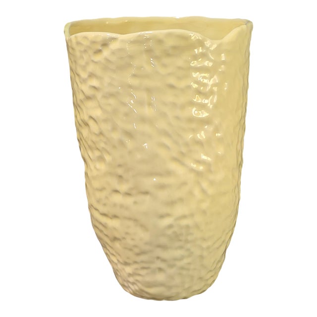 Vintage Pale-Yellow Ceramic Vase Made in Portugal Destinos For Sale