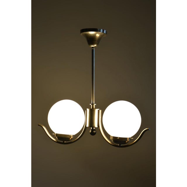 1930s Bauhaus Chandelier in Chromed Steel and Opal Glass, Czech, 1930s For Sale - Image 5 of 9