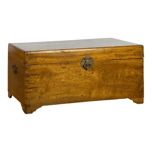 Chinese 1920s Camphor Wood Blanket Chest with Brass Hardware and Natural Patina