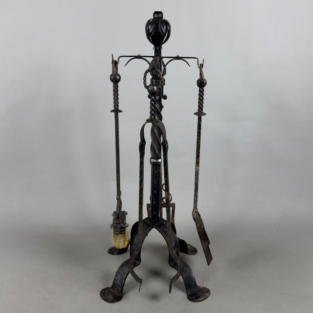 Vintage Wrought Iron Fireplace Set Floor Lamp with Tools, 1940s For Sale - Image 10 of 10