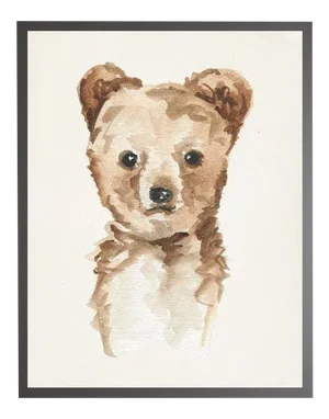 Watercolor Baby Cub Framed Print - 19" X 25"