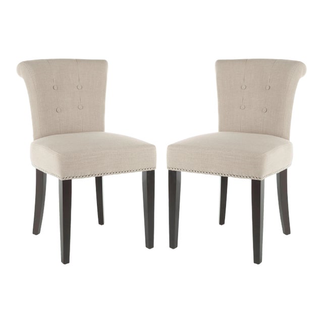 21''H Kd Side Chairs With Silver Nailheads in True Taupe & Espresso - a Pair For Sale