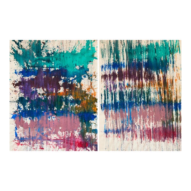 "Imprints / Turquoise Blue Purple Pink" Large Abstract Acrylic Performance Painting by Simon Findlay For Sale