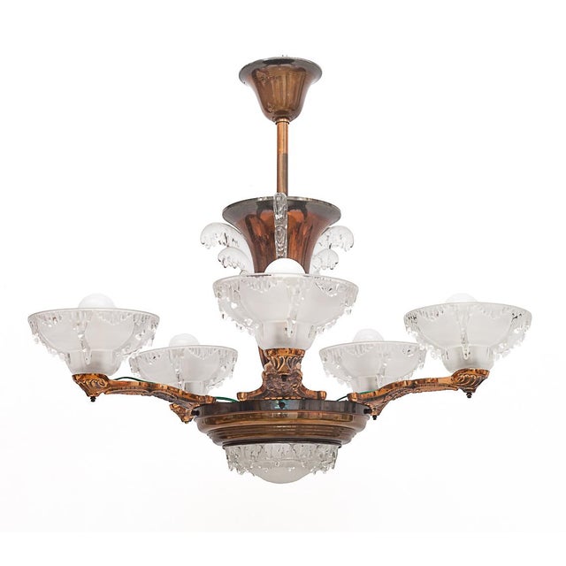 Gold Art Deco Ezan Chandelier, 1930s For Sale - Image 8 of 9