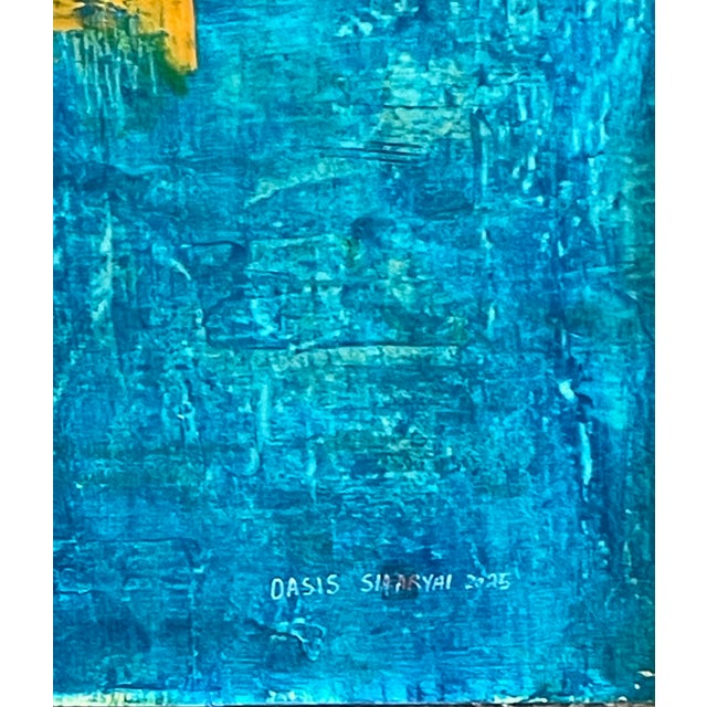 This lively one of a kind 48X44” yet serene piece brings a pop of amazing luminous yellow/blue to that special space you...