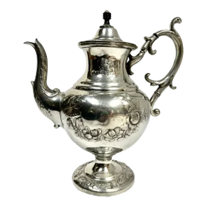 Early 20th Century Art Nouveau Heavily Embossed Silver Tea Pot