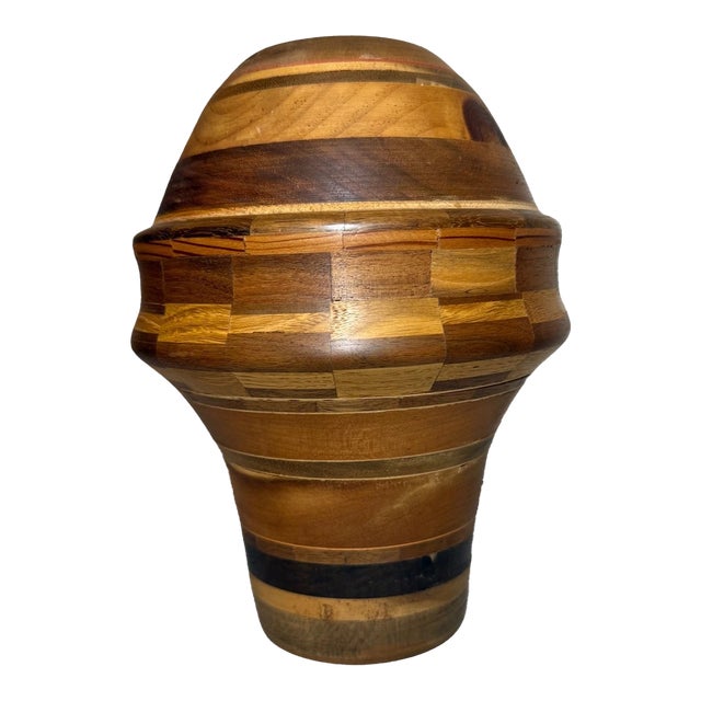 Unusual Vintage Handmade Modernist Turned Natural Wood Artisan Vase Sculpture For Sale