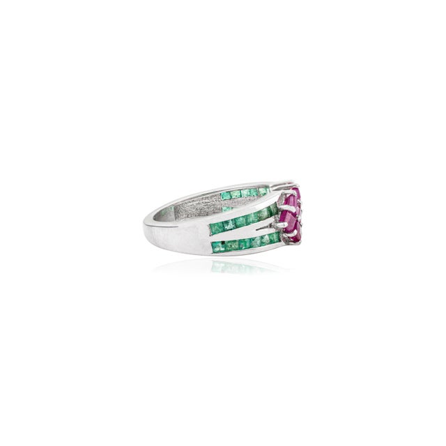 Not Yet Made - Made To Order Artisan Genuine Ruby & Emerald Women's Band Ring in 925 Sterling Silver- Size 8.5 For Sale - Image 5 of 9