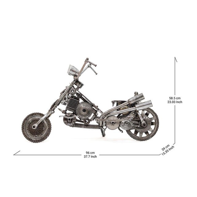 Raw mechanics transformed into pure art. This extraordinary hand-sculpted motorbike replica is built entirely from...