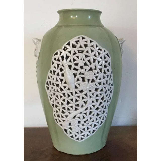 Art Deco Antique Art Deco Period Chinese Export Celadon Porcelain Vase For Sale - Image 3 of 11