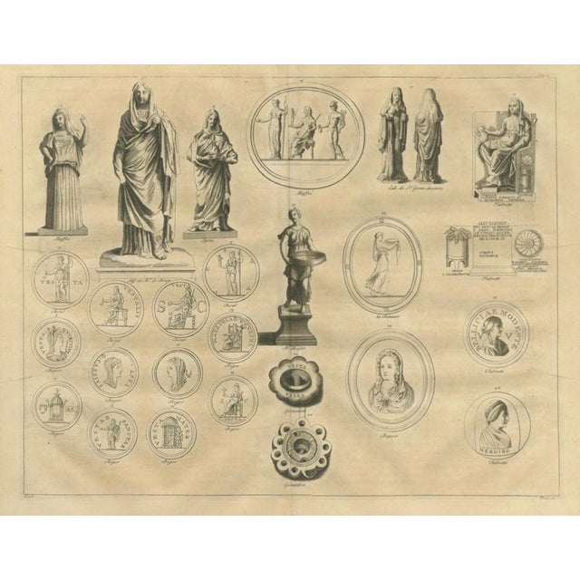 Vesta and Vestal Virgins, Roman Statues and Coins, Antiquarian Engraving, 1721 : This finely engraved composite plate...