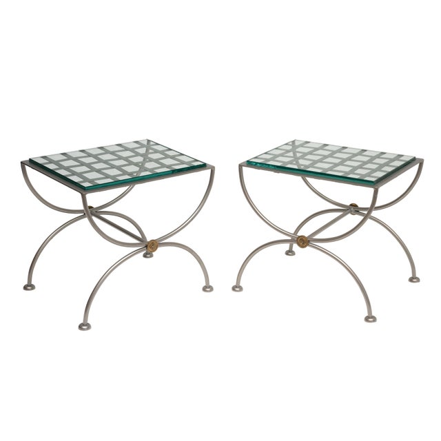 French Modern Occasional or Side Tables of Brushed Steel - Two Available For Sale - Image 9 of 11