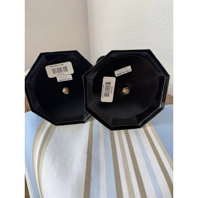 Black Pair of Baker Knapp & Tubbs Italian Candlesticks For Sale - Image 8 of 8