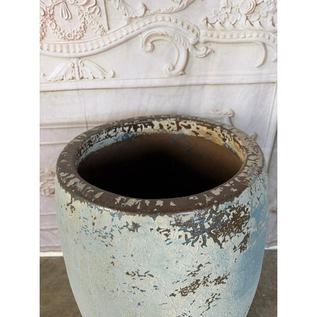 Terracotta Mediterranean Style Vessel With Pale Blue Weathered Patina For Sale - Image 4 of 12