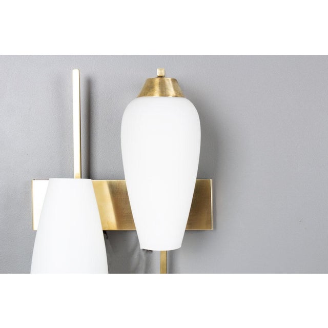 Brass and Opaline Glass Wall Sconces, France, 1950s, Set of 2 For Sale - Image 6 of 10
