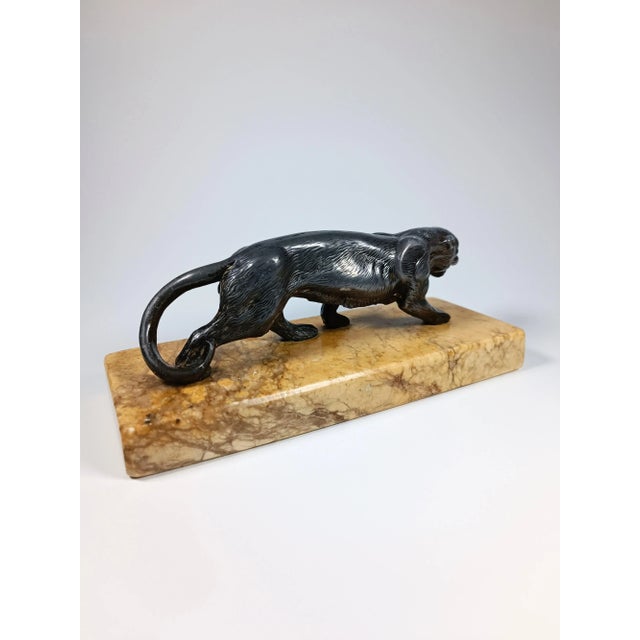 Metal 1930s Art Deco Black Panther Sculpture on Marble Base For Sale - Image 7 of 7