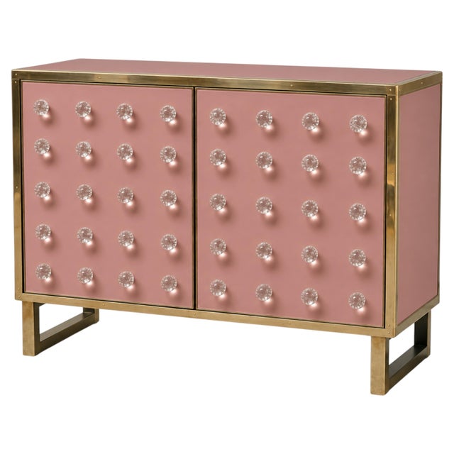 Gold Dusty Rose Dry Bar Cabinet with Clear Murano Spheres and Brass from Justfurnituress SRL For Sale - Image 8 of 8