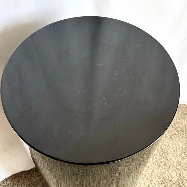 Postmodern Black Lacquered Cylindrical Pedestal For Sale - Image 4 of 7