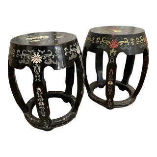 Early 20th Century Chinoiserie Wood Stools - Set of 2 For Sale