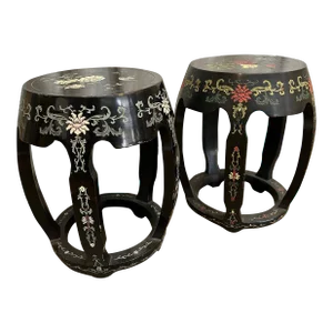 Early 20th Century Chinoiserie Wood Stools - Set of 2