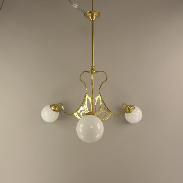 Art Deco Chandelier with Opalglass Shades, Vienna, 1920s For Sale - Image 10 of 17