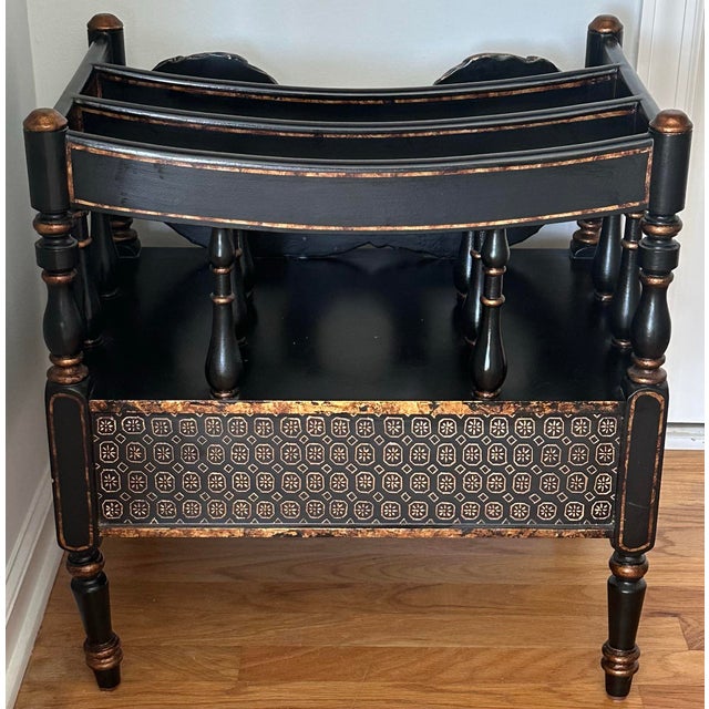 Ebony and Gilt Painted One Drawer Canterbury For Sale In Savannah - Image 6 of 11
