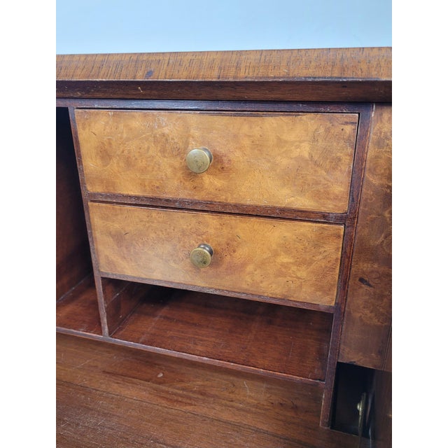 Antique Edwardian Secretary with Drawers in Carved Walnut and Leather, 1910 For Sale - Image 12 of 18