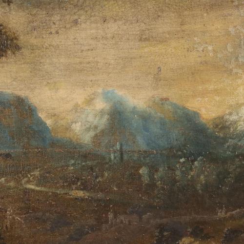 River Landscape with Figures, 1700s, Oil on Canvas For Sale - Image 8 of 12