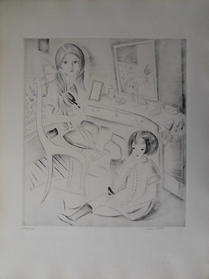 Mily Possoz, Jeune fille devant la coiffeuse, Etching