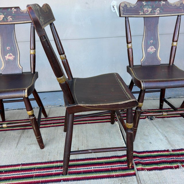 Set of 6 19th C. Adams/York County Pa Paint-Decorated Plank Seat Kitchen Windsor Chairs For Sale - Image 13 of 18