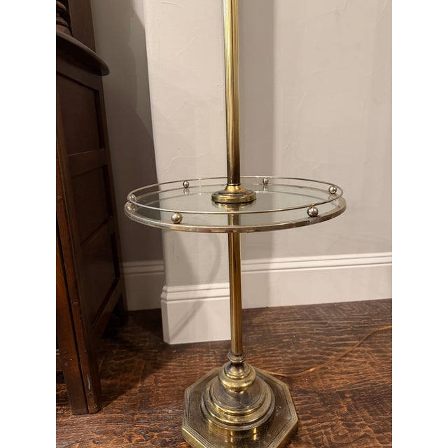 Brass Mid 20th Century Mid-Century Modern Brass and Glass Tray Table Floor Lamp With Original Shade For Sale - Image 8 of 13