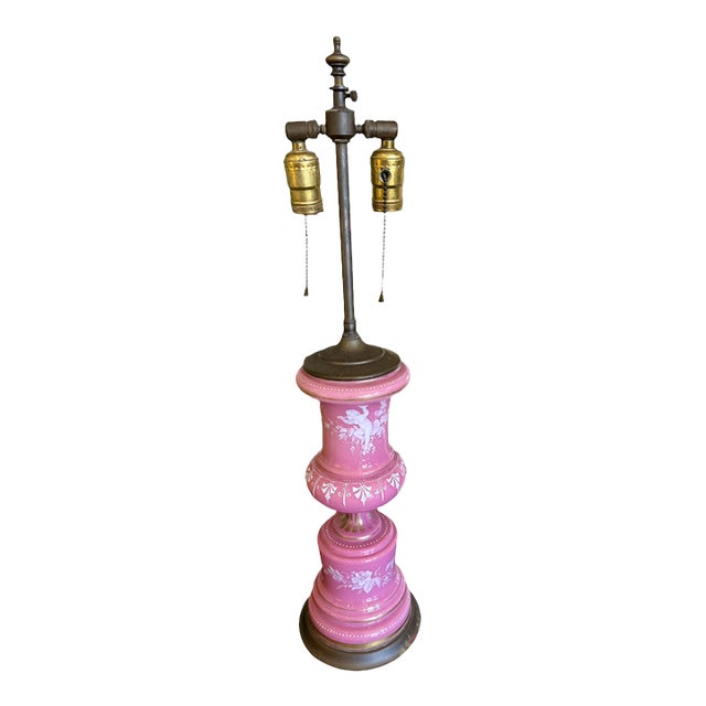 Antique Mary Gregory Pink Opaline Lamp For Sale