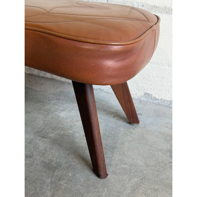Vintage Scandinavian Mid Century Leather Footstool Ottoman For Sale - Image 4 of 8