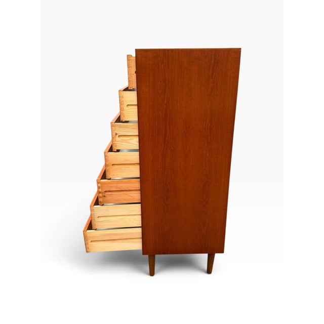 Mid-Century Danish Modern Teak Tallboy Dresser | Chest of Drawers With Carved Pulls For Sale - Image 9 of 15