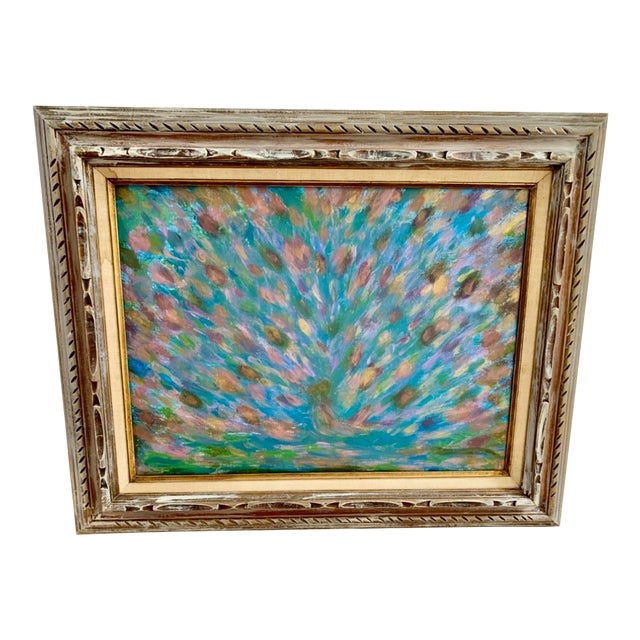 Vintage Rustic Framed Original Abstract Peacock Painting For Sale