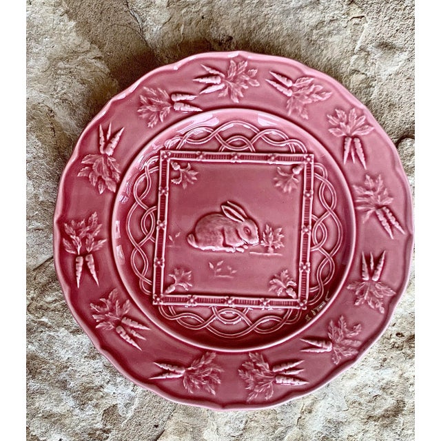 Vintage Portuguese 'Bordallo Pinheiro' Majolica Glazed Ceramic Rabbit, Bunny, Easter Springtime Plate For Sale - Image 12 of 13