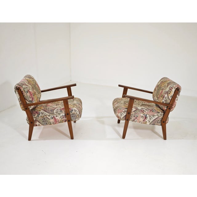 Mid-Century Modern Wooden and Floral Fabric Armchairs, 1960s, Set of 2 For Sale - Image 6 of 14