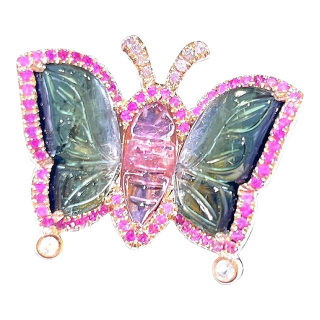 Bochic “Orient” Pink Sapphires & Tourmaline Ring Set in 18k Gold & Silver Size 7.5 For Sale