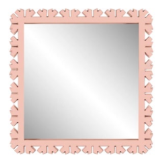 Fleur Home Audubon Bamboo Sticks Square Mirror in Salmon Berry, 24x24 For Sale