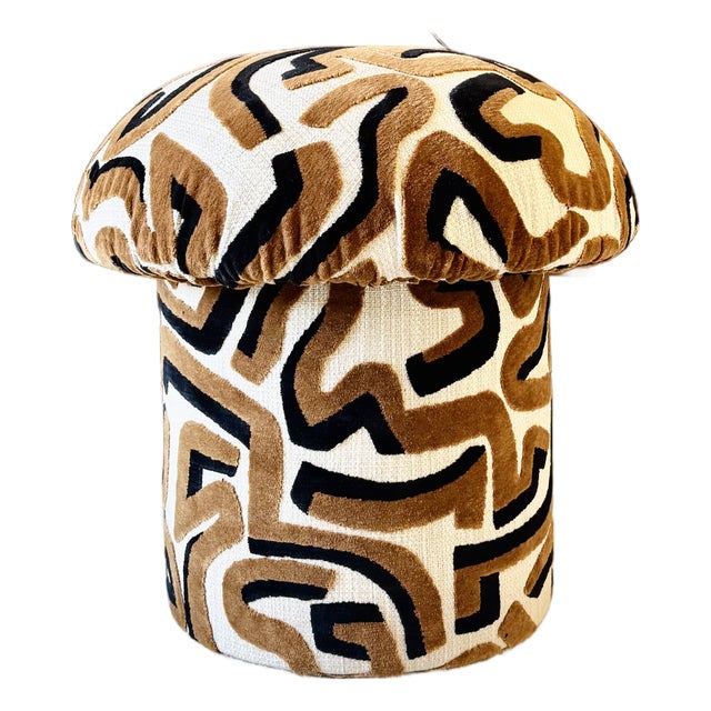 Mushroom Ottoman in "Serpentine" Specialty Fabric For Sale