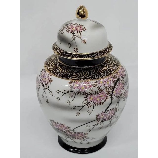 Vintage Pink & Black Lidded Ginger Jar Vase For Sale - Image 9 of 10