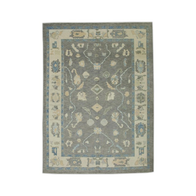 Gray Early 21st Century Gray Floral Design Handwoven Wool Turkish Oushak Rug 6'1" X 8'4" For Sale - Image 8 of 8