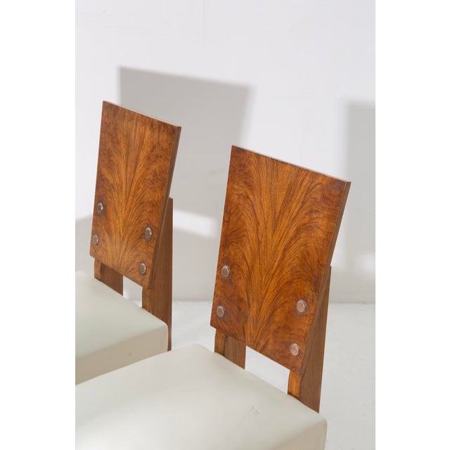 French Chairs with White Leather Seats from Andre Sornay, 1940s, Set of 6 For Sale - Image 4 of 14